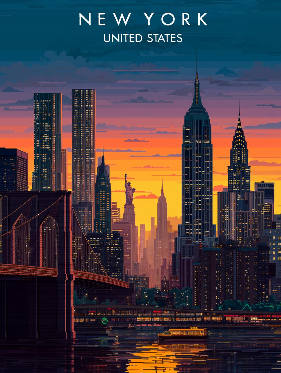 NYC Skyline Art Print: Modern New York City Travel Poster (digital ...
