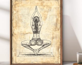 Vintage-Style Yoga Artwork | Meditation Wall Art | Spiritual Home Decor | Zen Poster | Fitness & Wellness Illustration | Digital Download