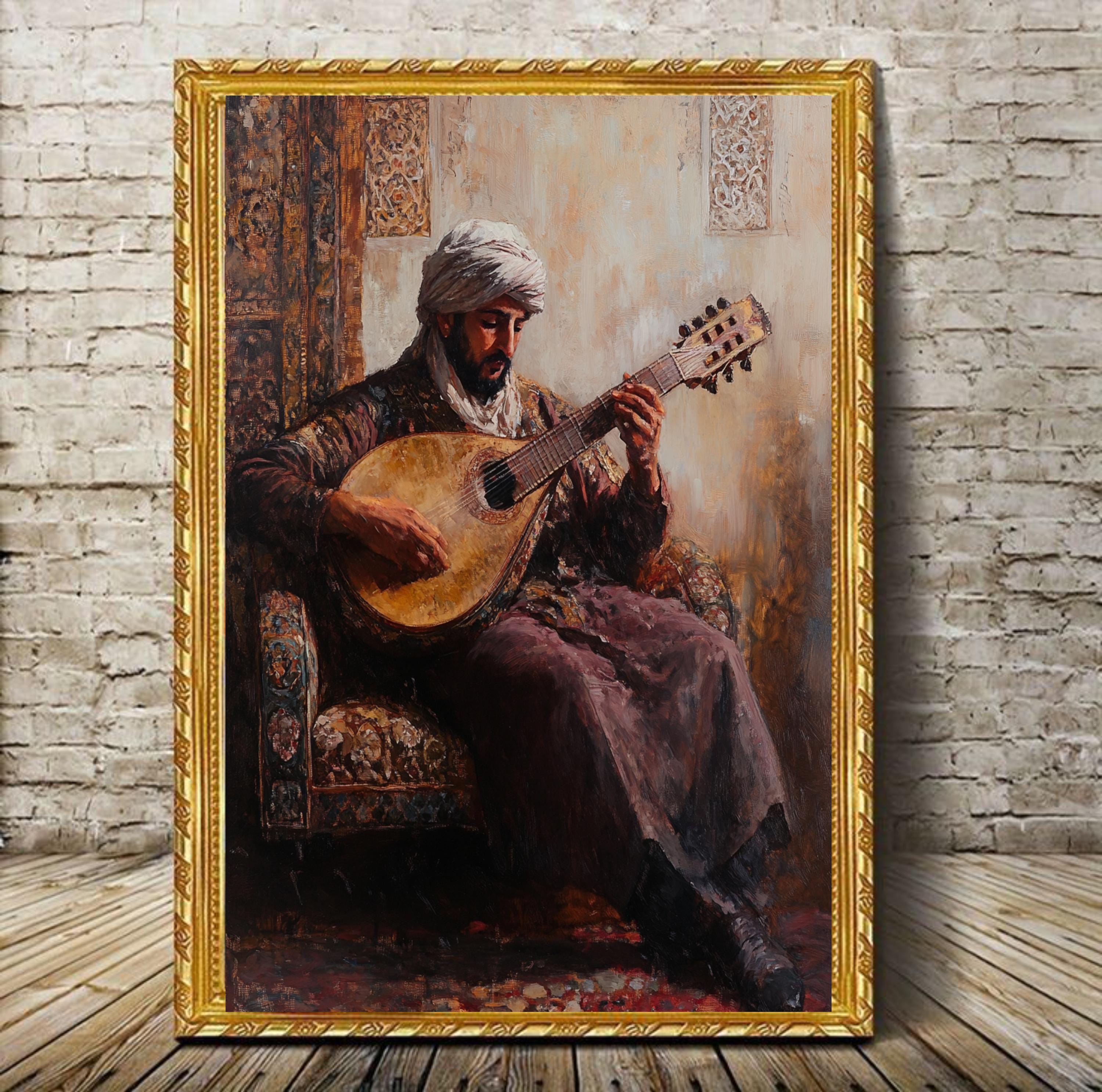 Oud Player Vintage Painting: Middle Eastern Music Art (digital