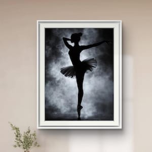 Ballerina Silhouette Art: Elegant Black and White Ballet Print (Digital Download)