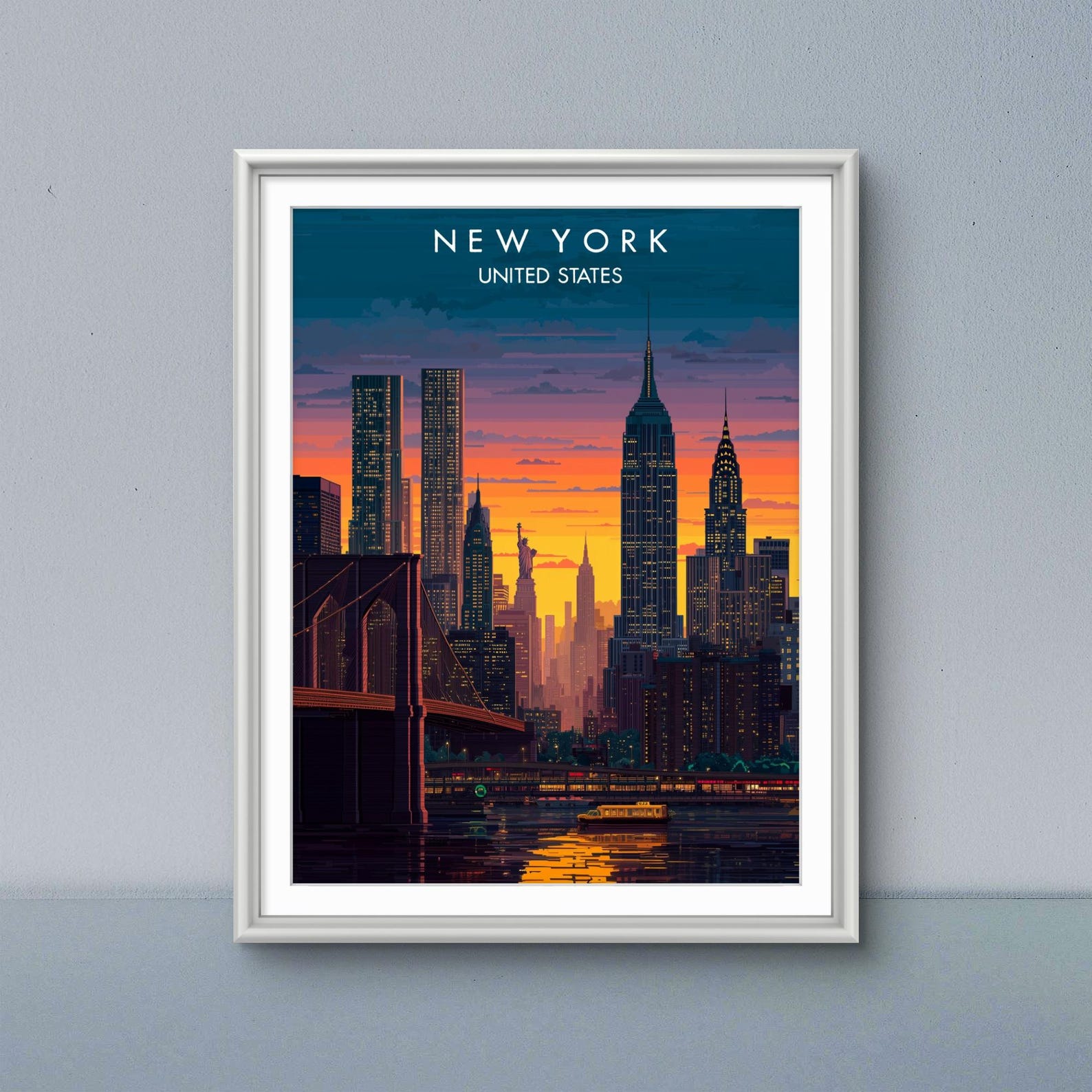 NYC Skyline Art Print: Modern New York City Travel Poster (digital ...
