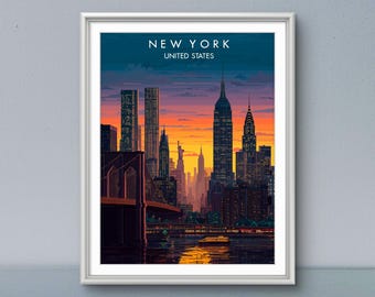 Stampa artistica dello skyline di New York: poster di viaggio moderno di New York City (download digitale)