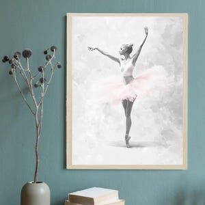 Ballerina Art Print: Minimalist Ballet Dancer, Pink Tutu (Digital Download)