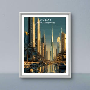 Dubai Skyline Vector Poster – Modern Burj Khalifa Wall Art, UAE City Print, Digital Travel Poster, High-Rise Architecture, Printable Gift