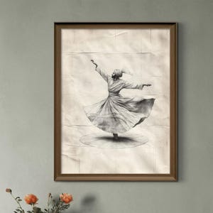 Sufi Whirling Dervish Line Art Print: Islamic Meditation Decor (Digital Download