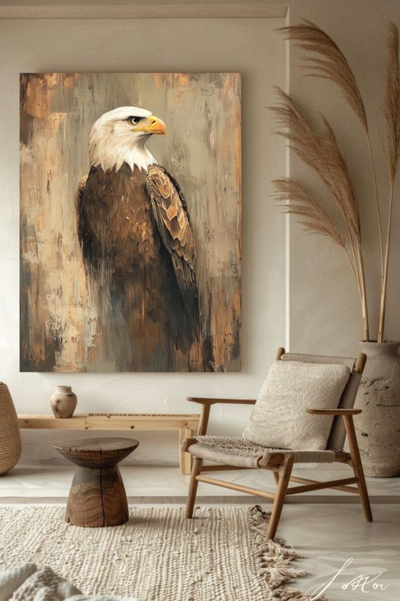 Majestic Eagle Portrait Art, Bald Eagle Wall Decor, Wildlife Oil ...