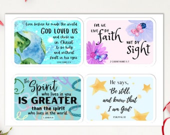 Encouraging Bible Verses Sticker sheet,5.83 x 8.27" sticker sheet with 4 watercolor design bible verses,Beautiful floral bible stickers