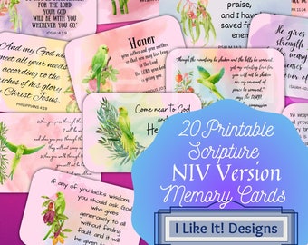 20 Printable Scripture Cards: Vol 2 God's Promises NIV,Scripture Memory Memorization Bookmarks,Bible Journaling,Watercolor Art Birds Flowers