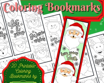 20 Printable Coloring Bookmarks for Christmas to color VOLUME 1,Fun Coloring School Activity,Kids Coloring Project,Scizzor Skills,PDF