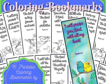 16 Printable Coloring Bookmarks with Birds & Branches,Bible Scripture,Bible Quotes,Sunday School Activity,Kids Color Project,Scizzor Skills