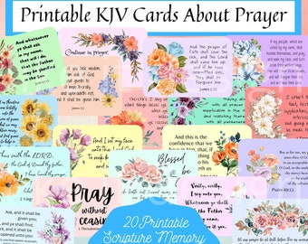 20 KJV Prayer Bible Verse Printable Cards,Printable Scripture Note Cards Bookmarks,Scripture Memorization,Bible Journaling,Watercolor