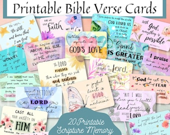 20 incoraggianti versetti della Bibbia stampabili ESV, schede di appunti delle Scritture stampabili, segnalibri, memorizzazione delle Scritture, diario della Bibbia, acquerello