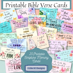 20 Cartões de Versículos Bíblicos Encorajadores para Imprimir ESV, Cartões de Notas Bíblicas para Imprimir, Marcadores de Livros, Memorização de Escrituras, Diário Bíblico, Aquarela