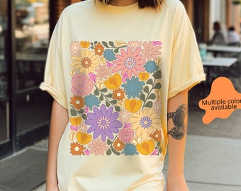 Boho Retro Wildflowers Graphic Comfort Colors Tee,hippie aesthetic oversized comfy tee,Floral Tshirt,Ladies Shirts, Women Best Friend Gift