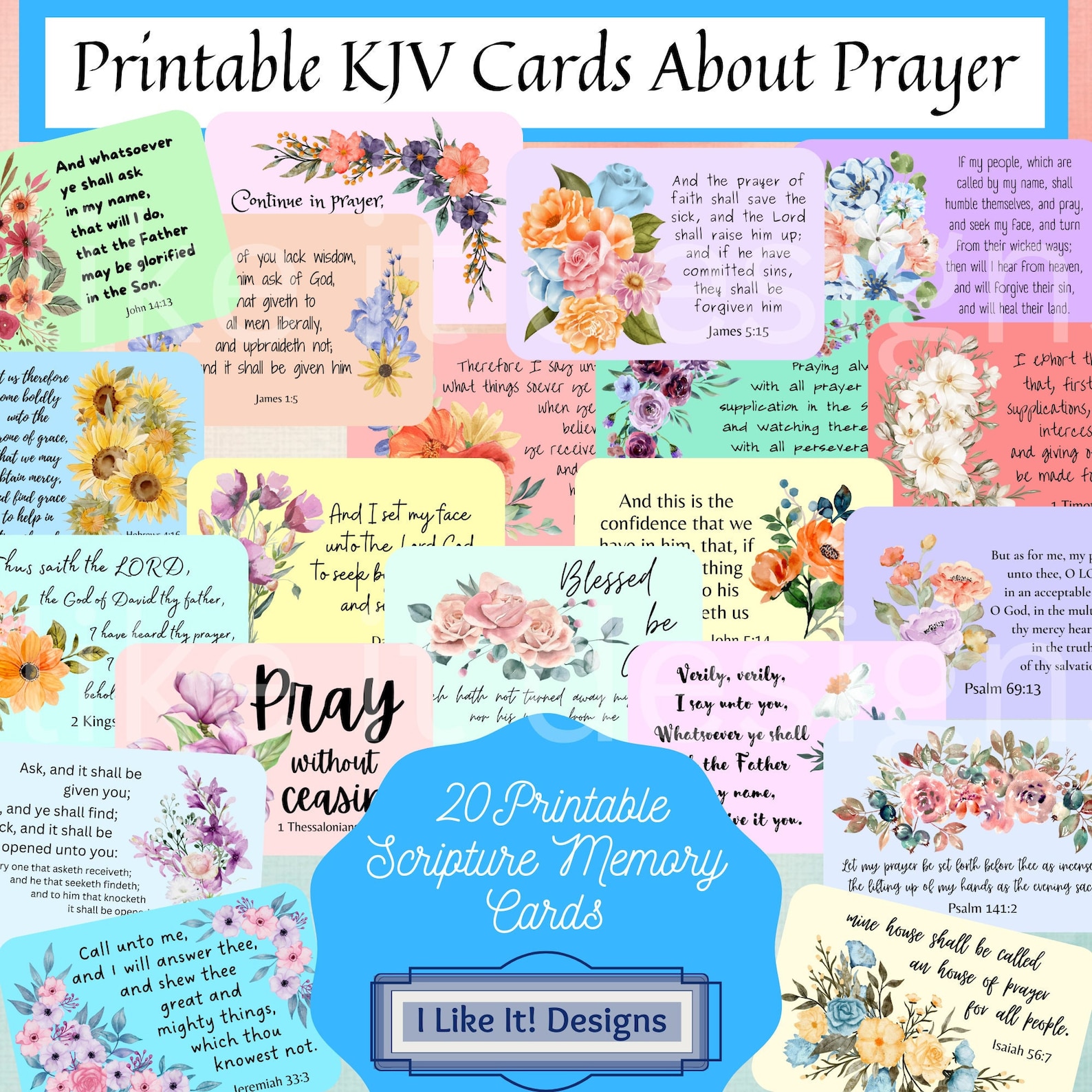 20 KJV Prayer Bible Verse Printable Cards,printable Scripture Note ...