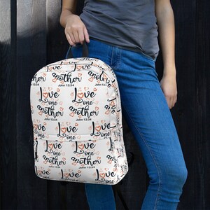 Love One Another John 13:34 Valentine&#39;s Day black font red hearts Backpack