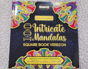 Intricate Mandala Coloring Book, 8.5"x8.5" Coloring Book, Digitally Hand Drawn Designs, Black backed pages to reduce bleed
