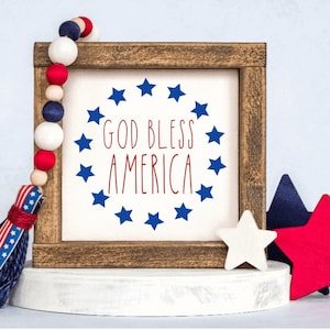 God Bless America Sign: Patriotic Tiered Tray Decor