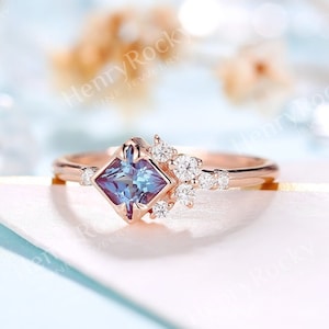 Vintage alexandriet verlovingsring moissaniet prinses geslepen trouwring roségouden art deco diamanten ring unieke jubileum belofte ring