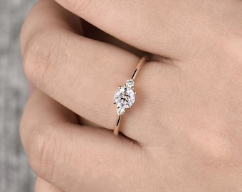 Anillo de compromiso Moissanite vintage corte redondo Art Déco anillo de diamantes anillo de oro rosa anillo de boda / anillo simple anillo de aniversario