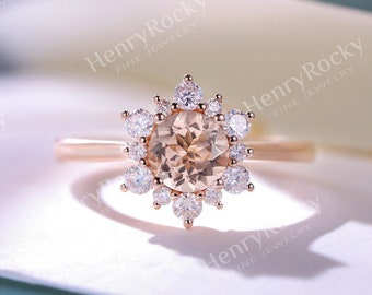 Vintage Morganite engagement ring rose gold ring | Antique art deco moissanite wedding ring |  Unique ring Bridal ring | Anniversary ring