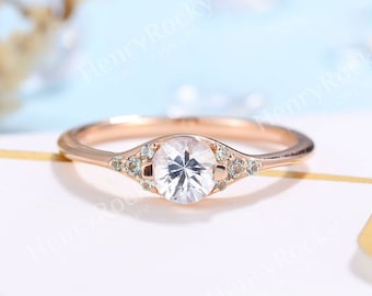 Vintage White Sapphire Engagement Ring Women | rose gold band | antique wedding ring | green sapphire ring | Anniversary gift for her