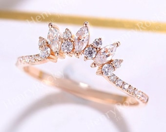 Vintage Moissanite wedding band women rose gold Diamond band bridal matching ring curved stackable wedding ring promise anniversary band