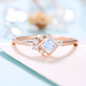 Maansteen verlovingsring vintage dames roségoud antieke prinses geslepen bruidsdiamant/moissaniet bezel set ring belofte jubileum ring