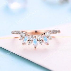 Vintage Mondstein Ehering • Moissanit Halb Eternity Band • Roségold Ring Damen | passenden Ring Versprechen Ring Geschenk für sie