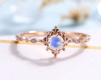 Vintage Moonstone Engagement Ring Rose Gold Art Deco Diamond - Etsy