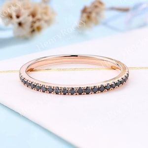 Vintage Black Diamond Wedding Band  Art deco half eternity Band Rose gold Band Unique Stacking Matching Band Bridal ring Anniversary