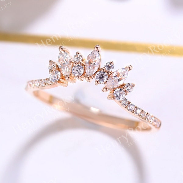 Vintage Moissanite wedding band women band rose gold Diamond band bridal matching ring curved stacking wedding ring promise anniversary band