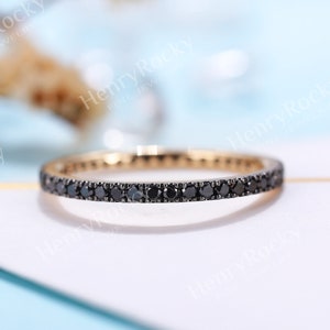Art deco Black Diamond Wedding Band Women | yellow gold band | eternity Bridal Jewelry | Vintage promise Anniversary Gift for her