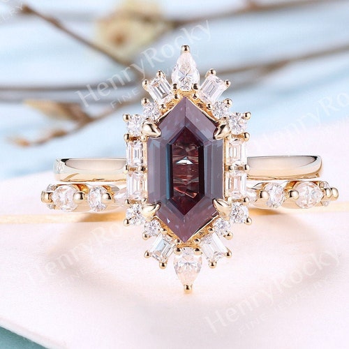 Vintage Alexandrite Engagement Ring Art Deco Rose Gold Ring | Etsy