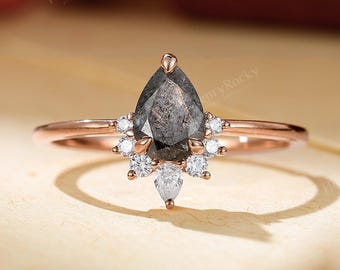 Rose Gold Engagement Ring - Salt & Pepper Diamond Ring, Vintage Wedding Ring by HENRYROCKY