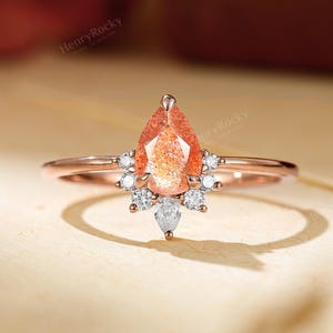Africa Sunstone Engagement Ring - Diamond Bridal Ring, Rose Gold Promise Ring by HENRYROCKY