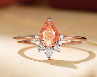 Africa Sunstone Engagement Ring - Diamond Bridal Ring, Rose Gold Promise Ring by HENRYROCKY