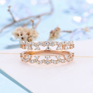 Vintage Art deco Ring Enhancer Moissanite Diamond Wedding band Unique Curved Wedding band Half Eternity Stacking Ring promise ring