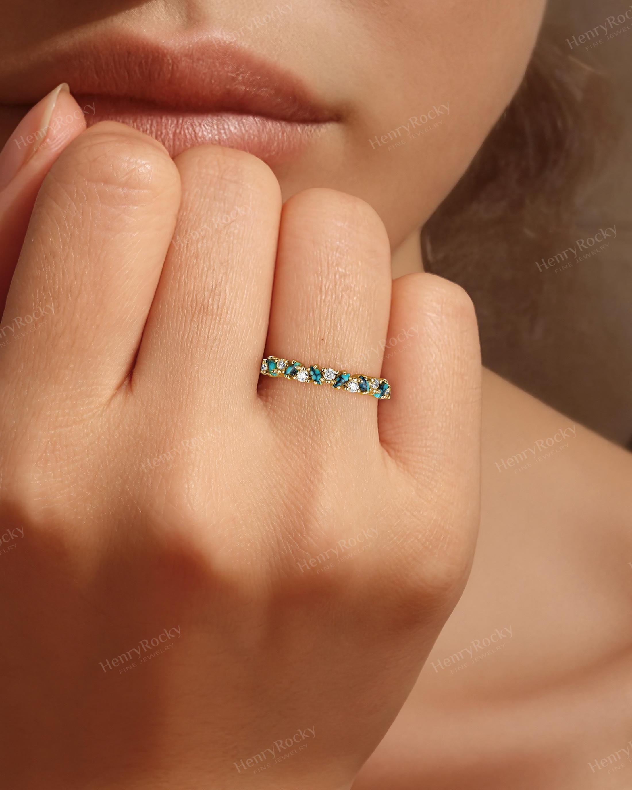 も*も様 アンティーク　9ctゴールド　ターコイズ＆ダイヤモンドリング アンティークターコイズ結婚指輪 - イエローゴールドレディースリング