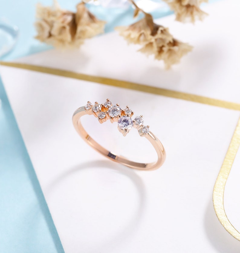 rose gold band DiamondMoissanite engagement ring women wedding ring| unique promise ring anniversary gift for her vintage bridal ring