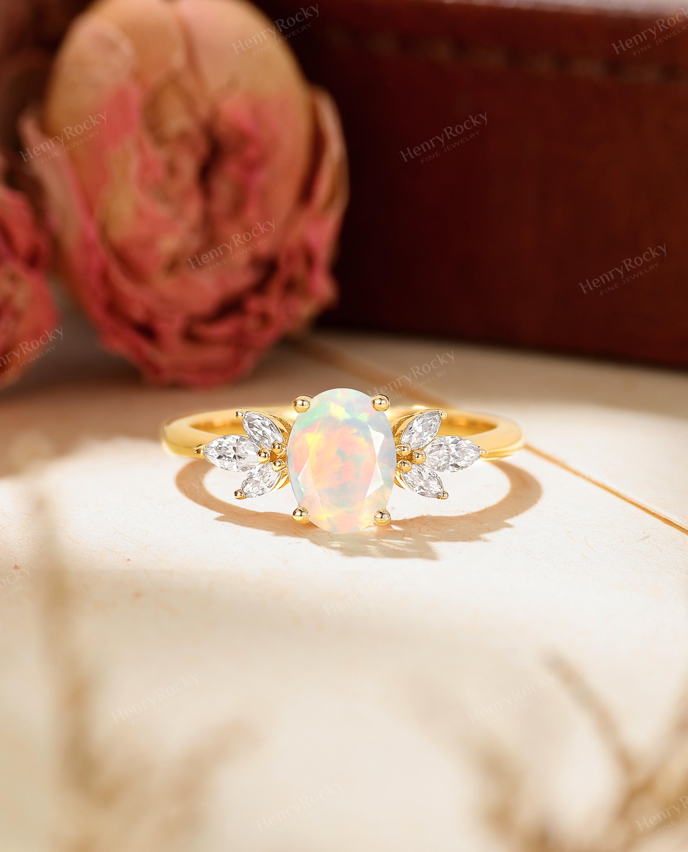 Buy Opal Engagement Ring - Moissanite Bridal Ring, Art Deco
