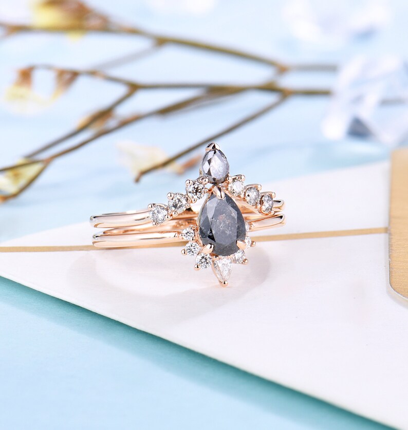 Art Deco Salt and Pepper Diamond Engagement Ring Set Vintage Etsy