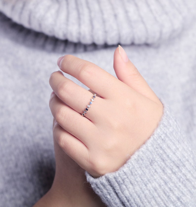Antique Sapphire jewelry Promise Ring Delicate Wedding Band Rose Gold Women Anniversary Gift for her Vintage Diamond wedding ring