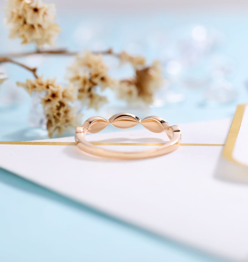 vintage milgrain stacking matching bridal jewelry promise ring anniversary gift for her DiamondMoissanite rose gold wedding band women
