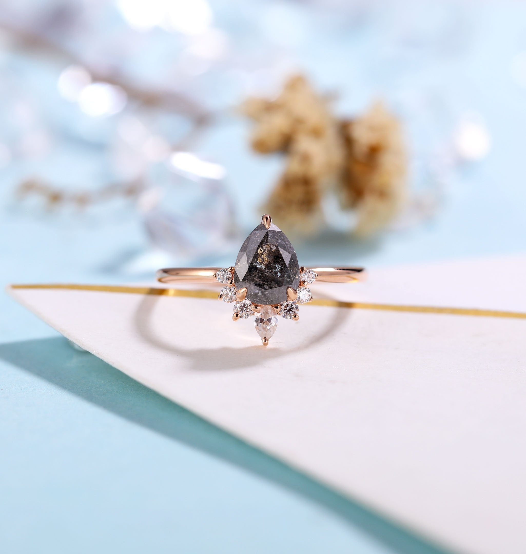 Salt and Pepper Diamond Engagement Ring Women Rose Gold image 0