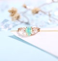 Vintage Opal Engagement Ring | Antique Moissanite Bridal ring | Art deco oval shaped ring Rose gold ring | Unique Promise Anniversary ring