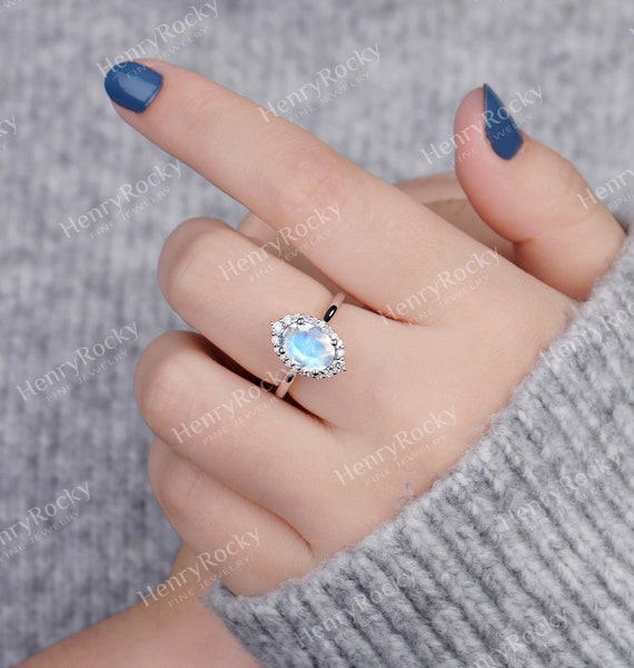 Buy Moonstone Ring 5mm Moonstone Engagement Ring White Gold Wedding Ring  Unique Solitaire Ring Tapered Band Diamond Birdal Ring Antique Retro Online  in India - Etsy