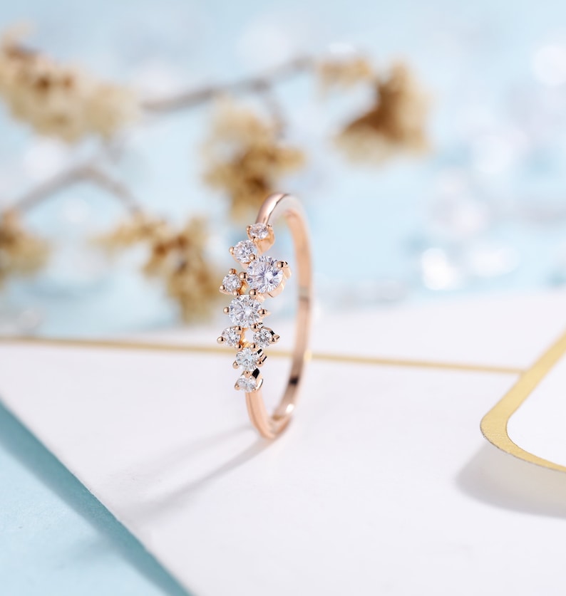 rose gold band DiamondMoissanite engagement ring women wedding ring| unique promise ring anniversary gift for her vintage bridal ring