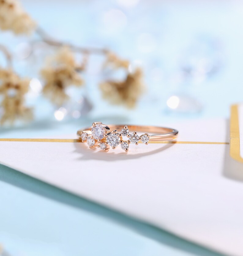 rose gold band DiamondMoissanite engagement ring women wedding ring| unique promise ring anniversary gift for her vintage bridal ring