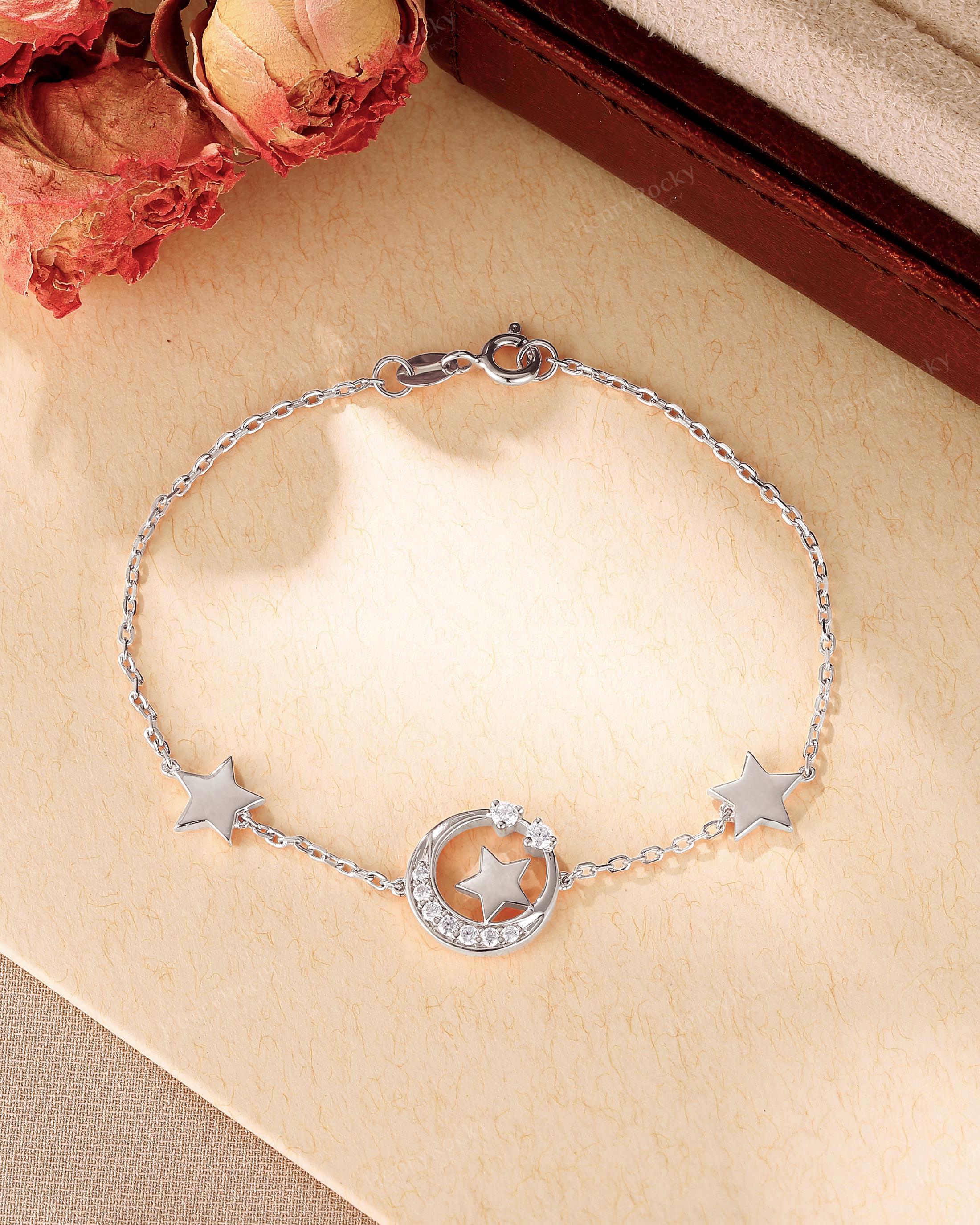 Delicate Moon & Star Bracelet - Rose Gold Bracelet, Birthday Gift